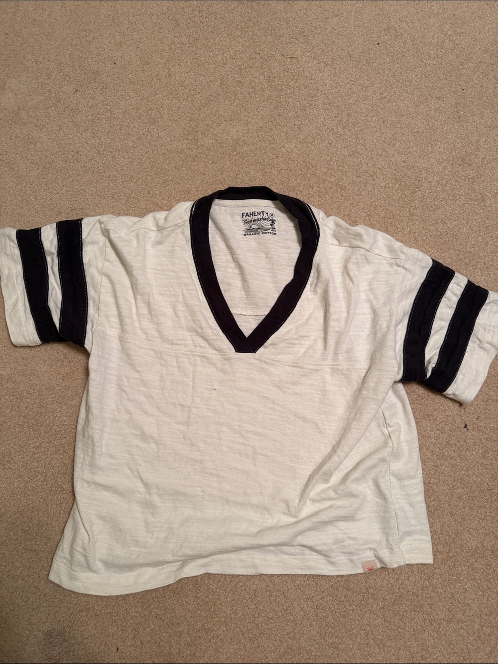 Faherty V-Neck Tee with Black Trim